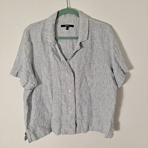 Quince 100% European Linen Short Sleeve Shirt Blue Pinstripe - Picture 1 of 10